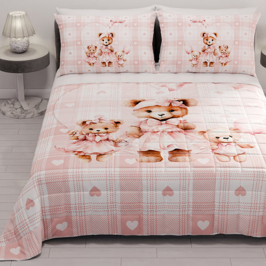 Trapuntino Copriletto Primaverile Autunnale in Stampa Digitale Teddy Love Rosa