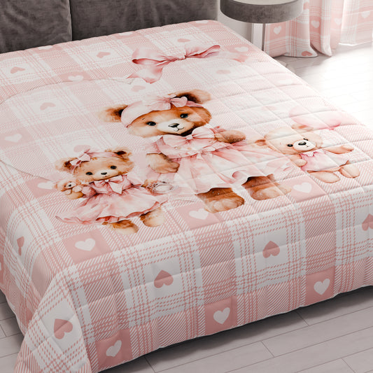 Trapuntino Copriletto Primaverile Autunnale in Stampa Digitale Teddy Love Rosa