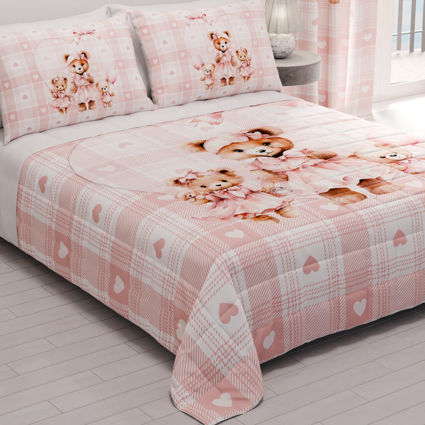 Couvre-lit matelassé printanier et automnal en impression numérique Teddy Love Rose