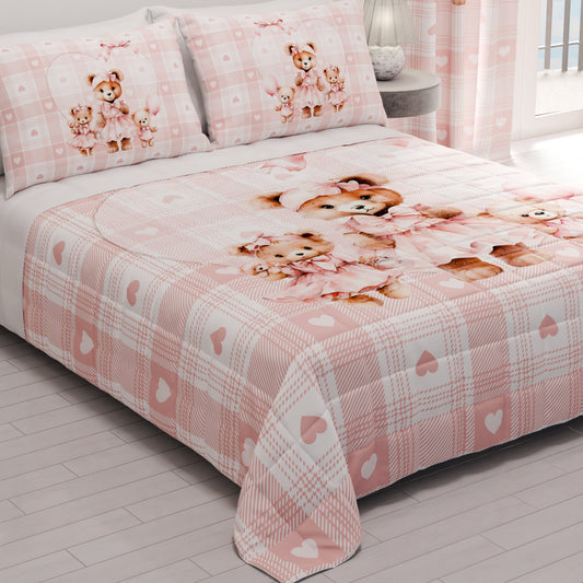 Trapuntino Copriletto Primaverile Autunnale in Stampa Digitale Teddy Love Rosa