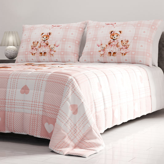 Trapuntino Copriletto Primaverile Autunnale in Stampa Digitale Teddy Love Rosa