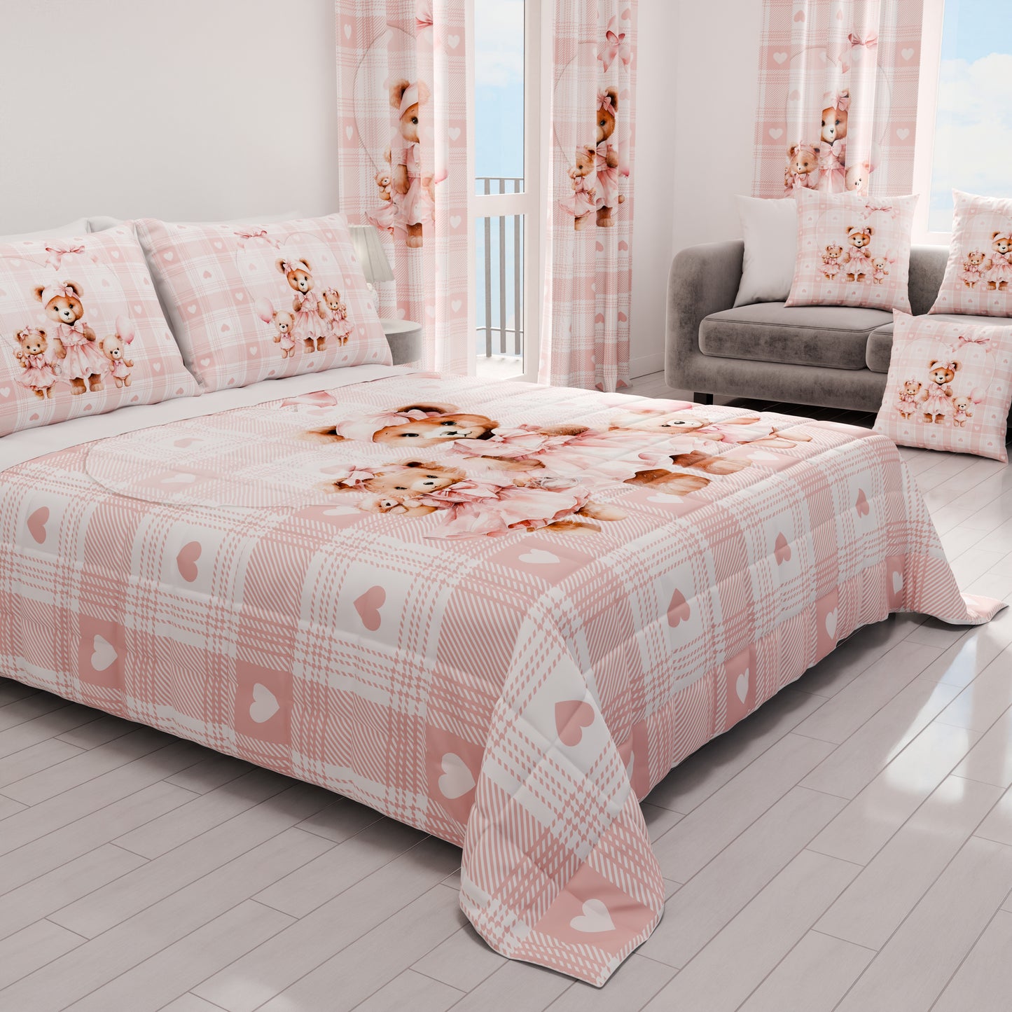 Couvre-lit matelassé printanier et automnal en impression numérique Teddy Love Rose