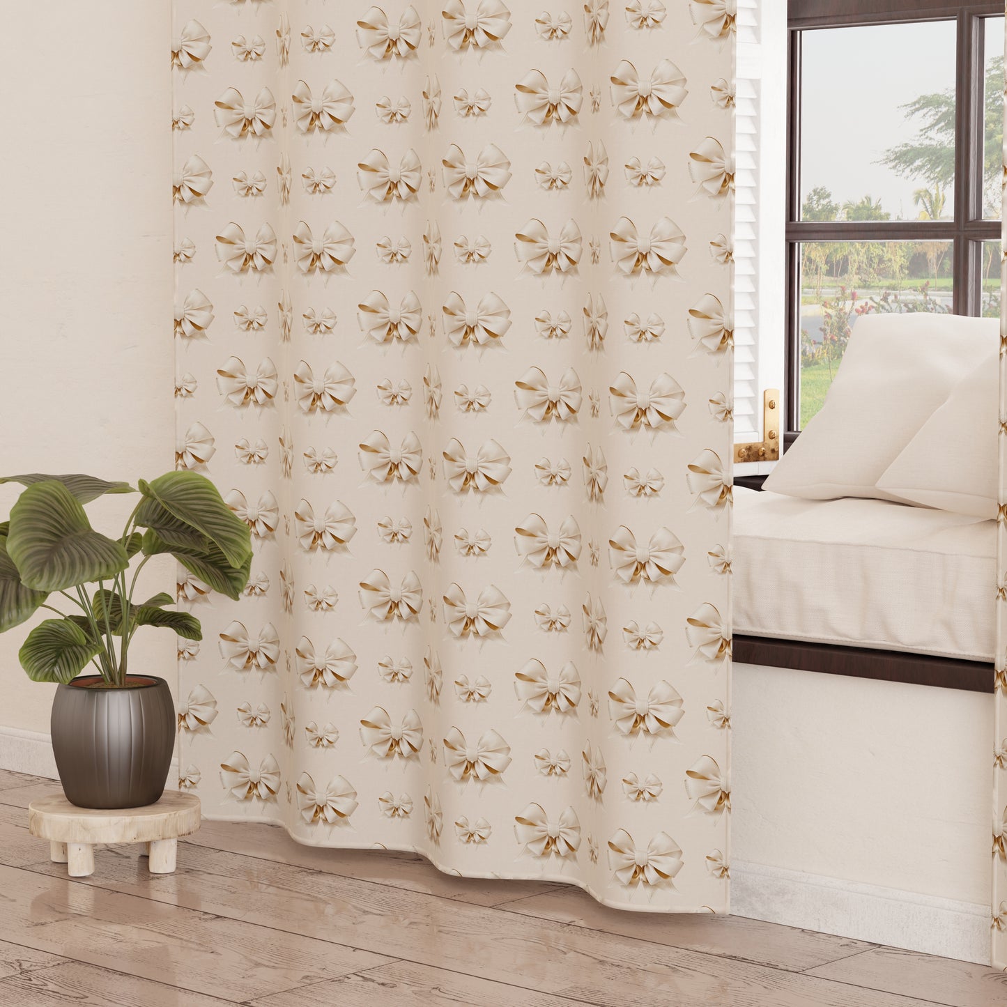 Tenda Arredo da Interno a Pannelli con Anelli Fiocco Beige