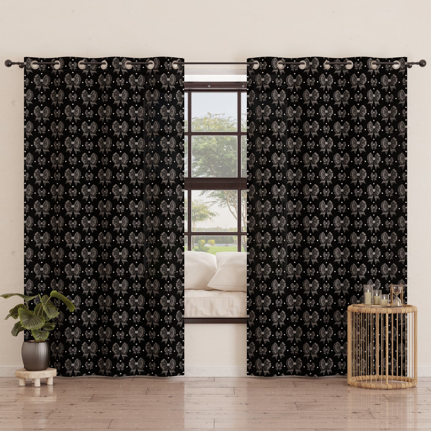 Indoor Furnishing Curtain in Panels with Diamond Bow Rings
