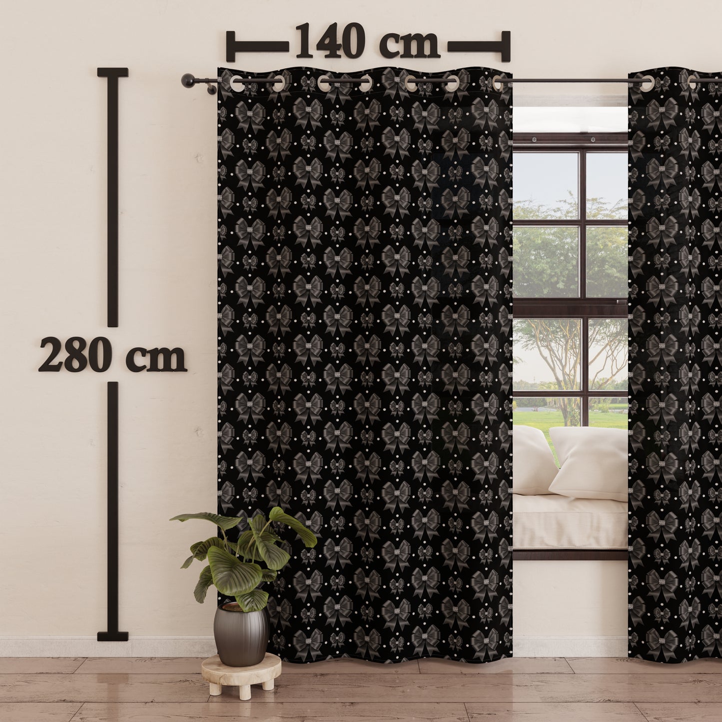 Indoor Furnishing Curtain in Panels with Diamond Bow Rings