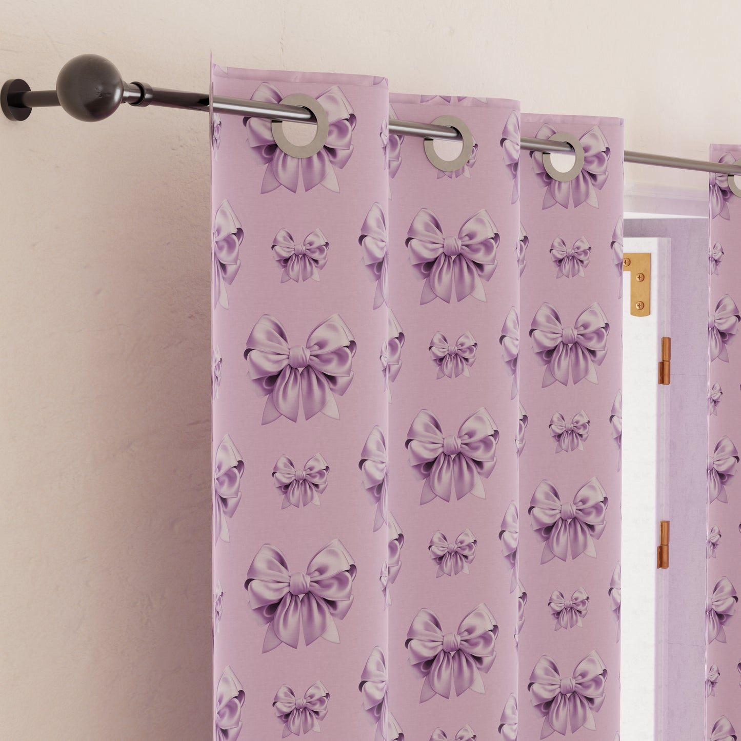 Indoor Furnishing Curtain Panels with Lilac Bow Rings