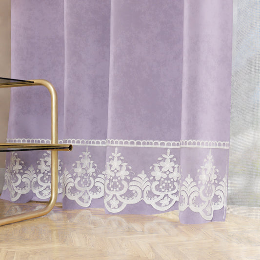 Tenda a Pannello in Velluto per Interni con Anelli e Pizzo Rebrodè, 140x280 cm, Lilla by Sissy
