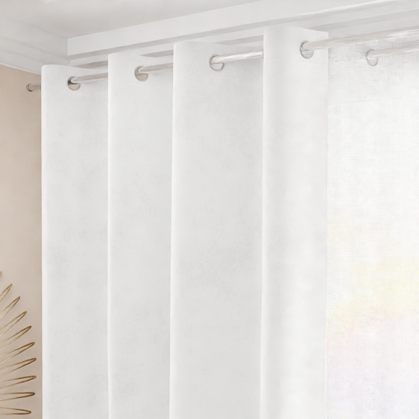 Tenda a Pannello in Velluto per Interni con Anelli, 140x280 cm, Bianco