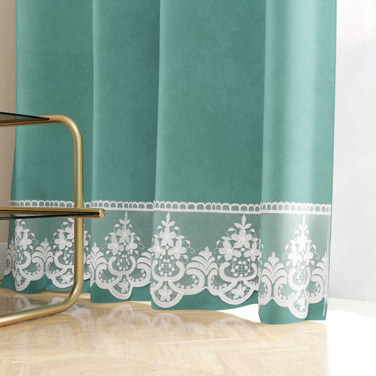 Rideau panneau en velours pour intérieur avec anneaux et dentelle rebrodée, 140x280 cm, Tiffany par Sissy