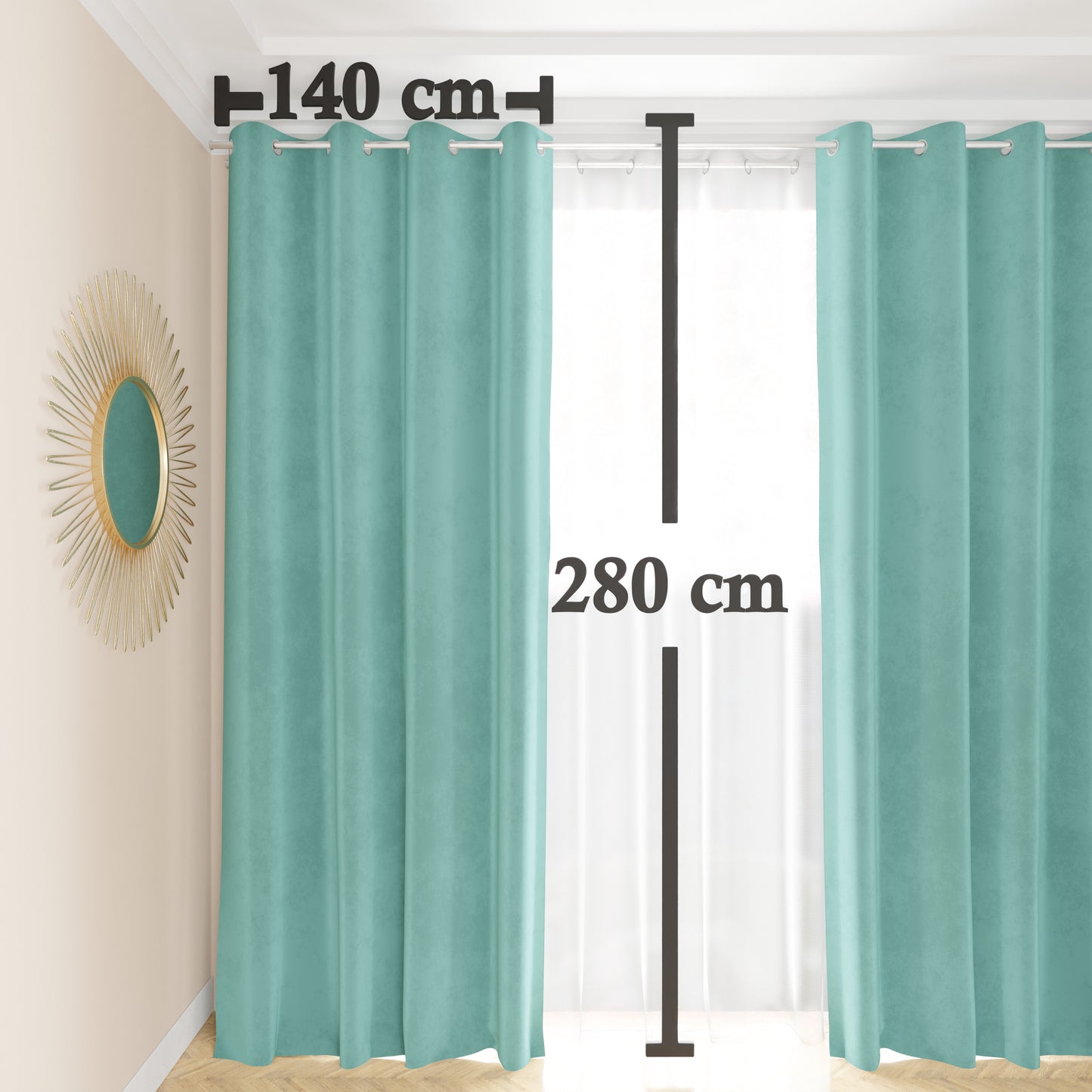 Tenda a Pannello in Velluto per Interni con Anelli, 140x280 cm, Tiffany