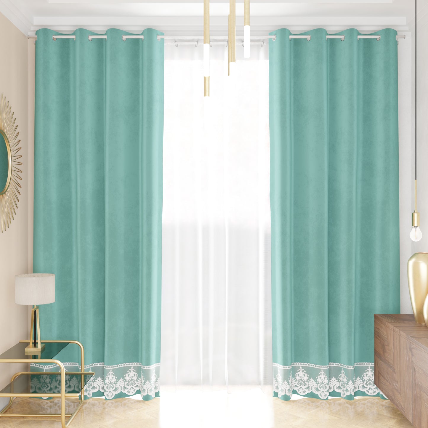 Rideau panneau en velours pour intérieur avec anneaux et dentelle rebrodée, 140x280 cm, Tiffany par Sissy