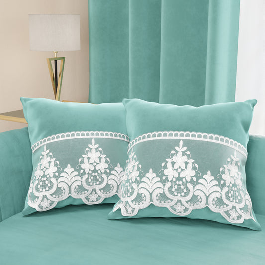 Coussins décoratifs en velours avec volant et dentelle rebrodée 2 pcs, coussins de canapé Tiffany By Sissy
