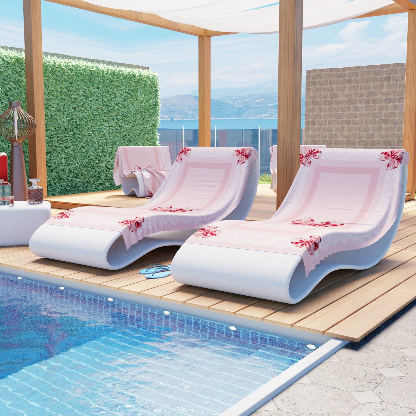 Telo Mare Microfibra, Asciugamano Mare, Telo per Lettino, Fiocco Rosa