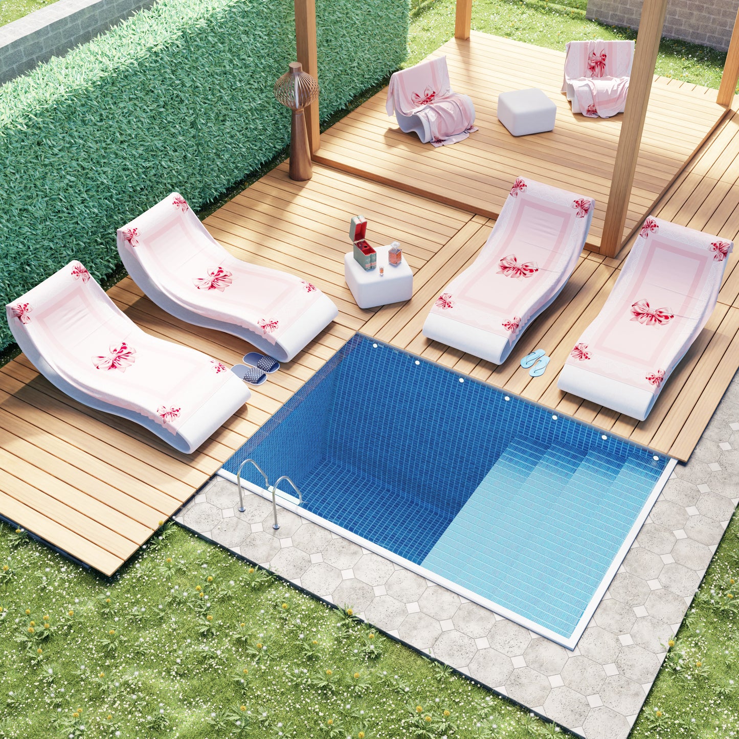 Telo Mare Microfibra, Asciugamano Mare, Telo per Lettino, Fiocco Rosa