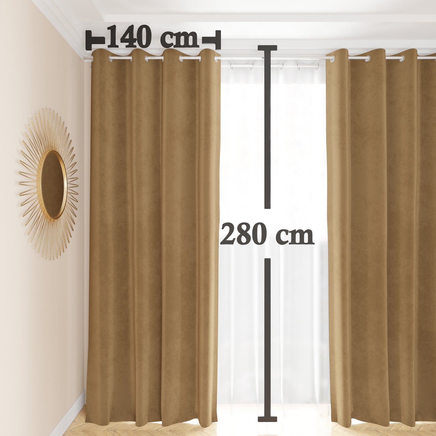Tenda a Pannello in Velluto per Interni con Anelli, 140x280 cm, Tortora
