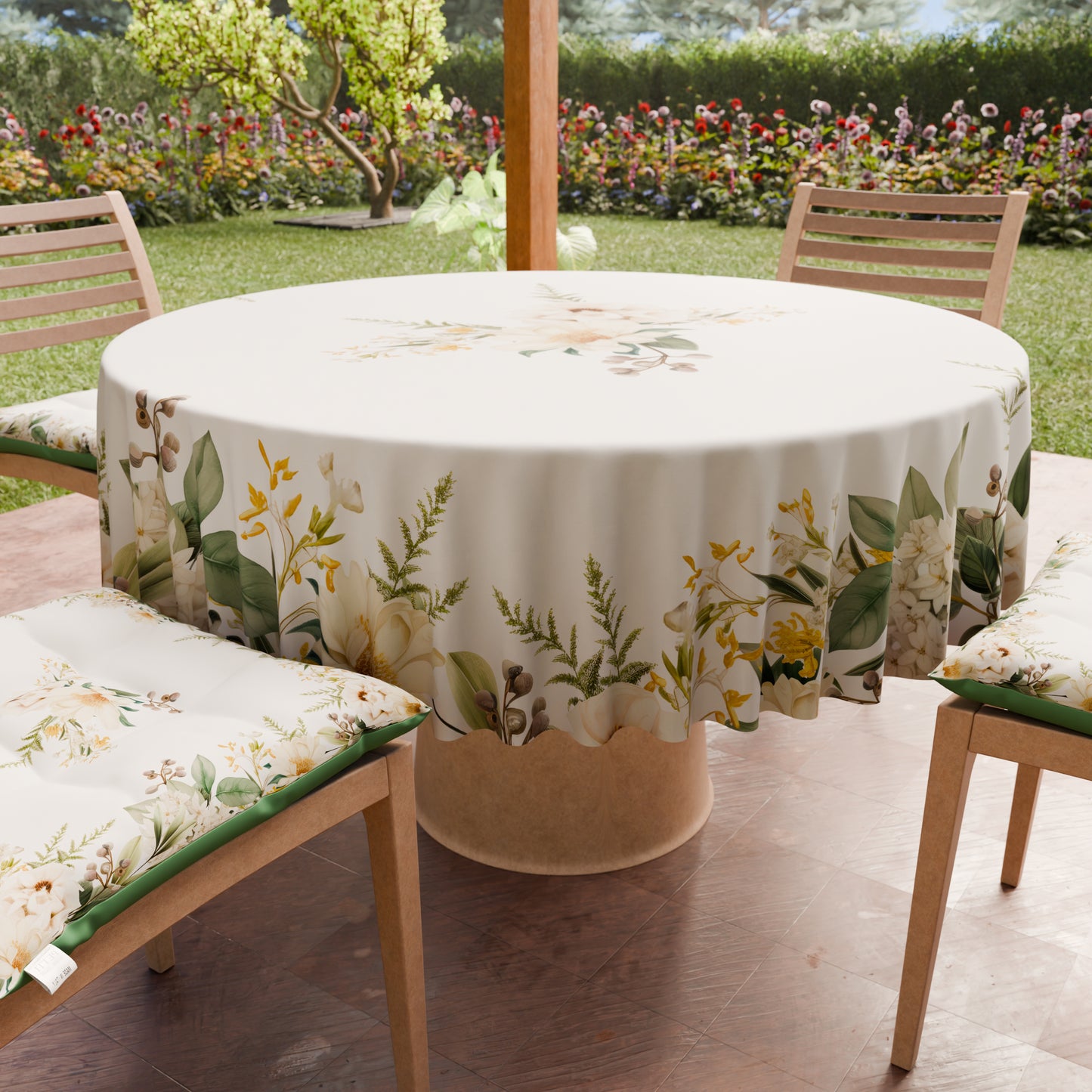 Nappe ronde élégante anti-taches - Idéale pour cuisine et salle à manger - Botanique