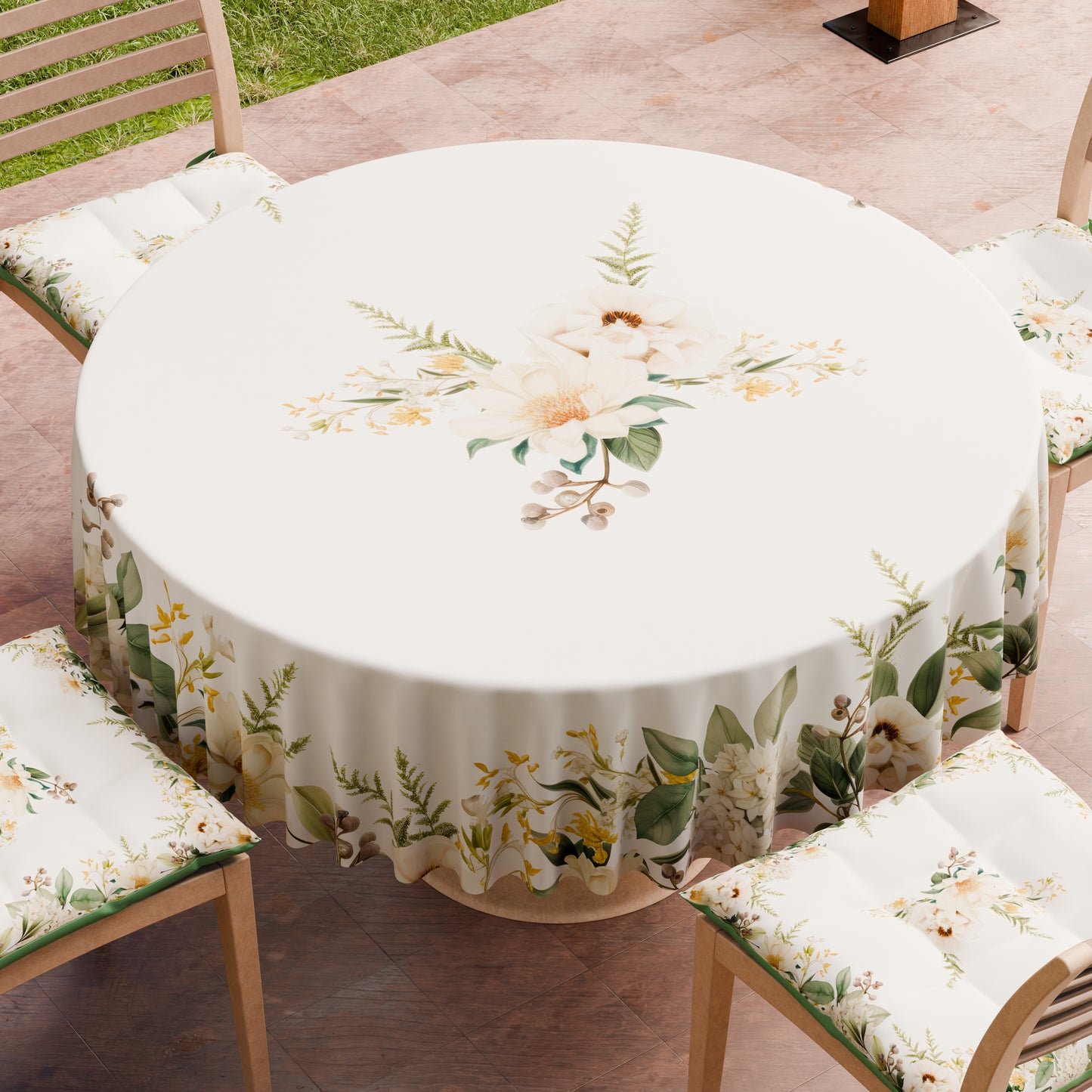 Nappe ronde élégante anti-taches - Idéale pour cuisine et salle à manger - Botanique