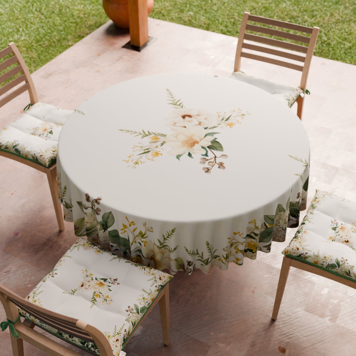 Nappe ronde élégante anti-taches - Idéale pour cuisine et salle à manger - Botanique