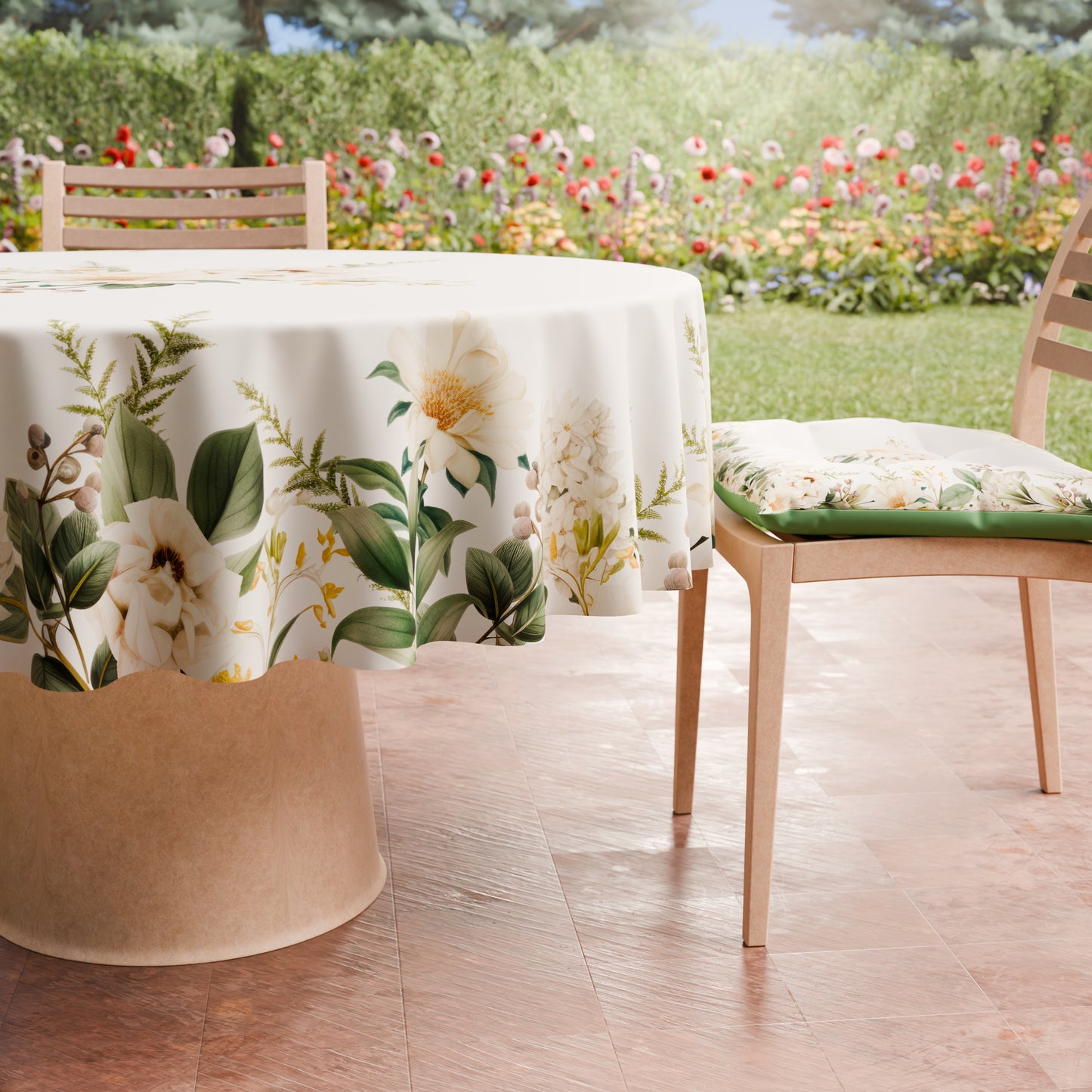 Nappe ronde élégante anti-taches - Idéale pour cuisine et salle à manger - Botanique