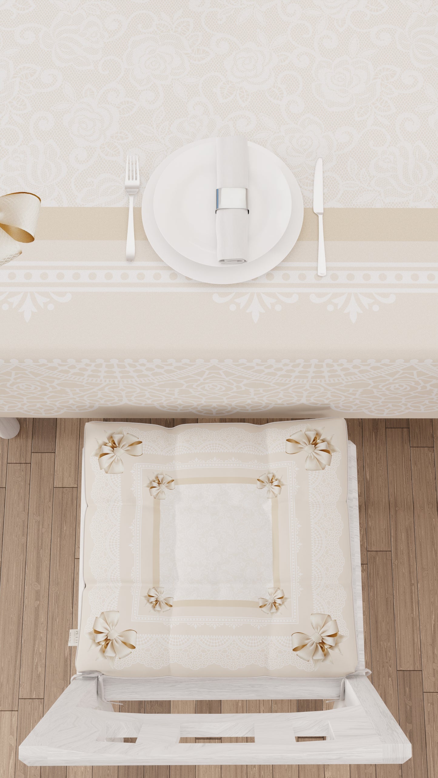 Cuscini per Sedie Coprisedia 6 Pezzi Fiocco Beige