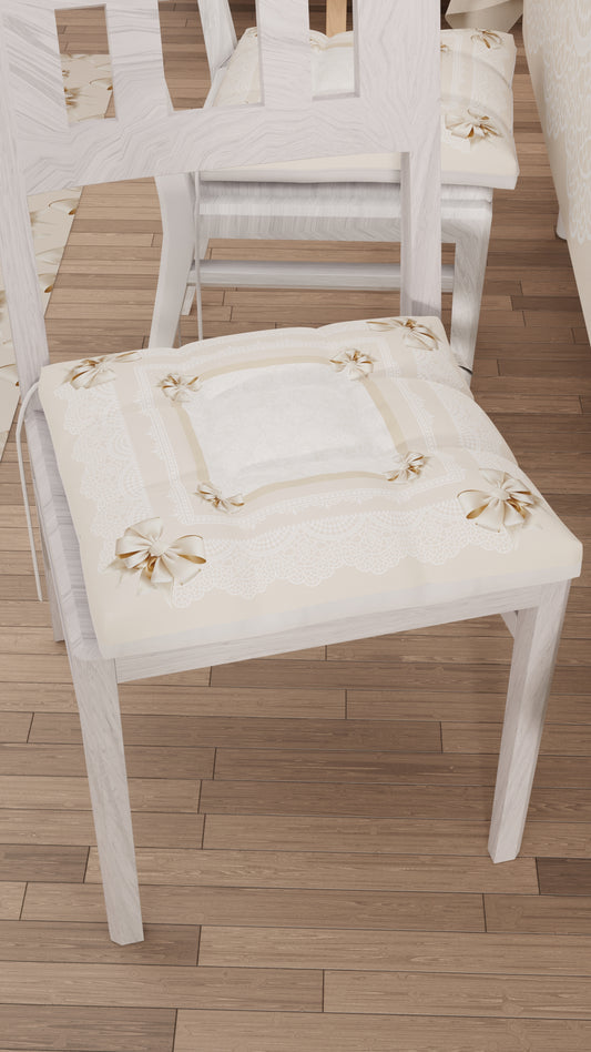 Cuscini per Sedie Coprisedia 6 Pezzi Fiocco Beige