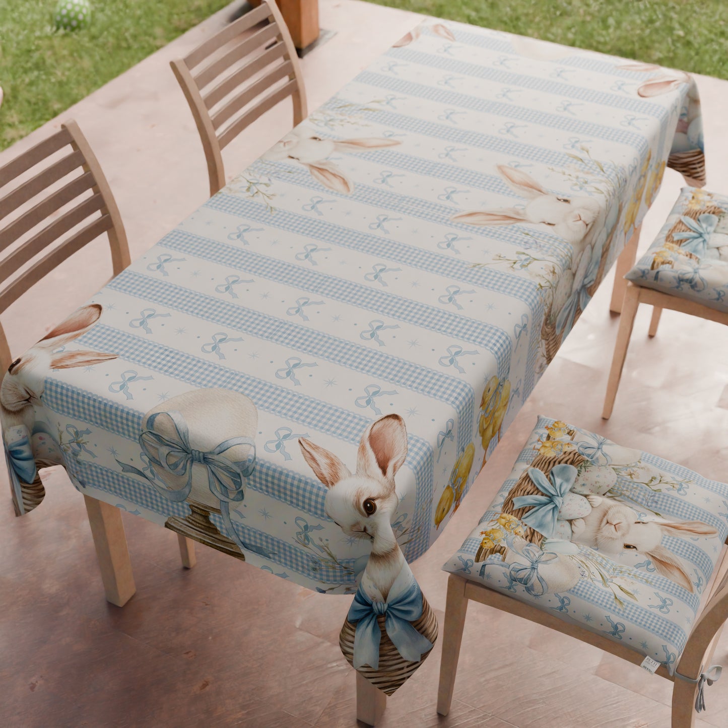 Nappe de Pâques anti-taches, nappe de cuisine Pâques White Bunny