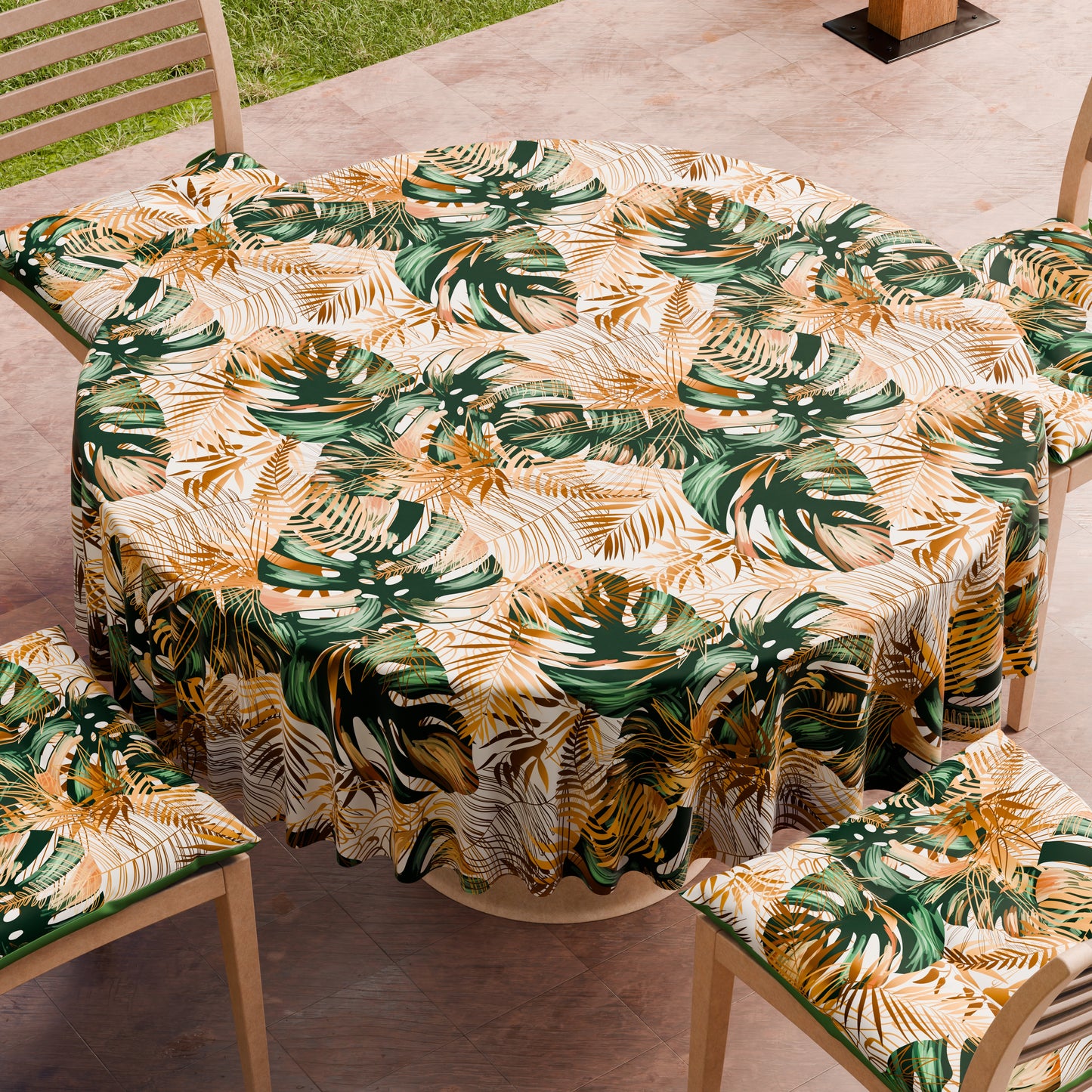Nappe Ronde Anti-taches Élégante - Idéale pour cuisine et salle à manger - Tropical 04