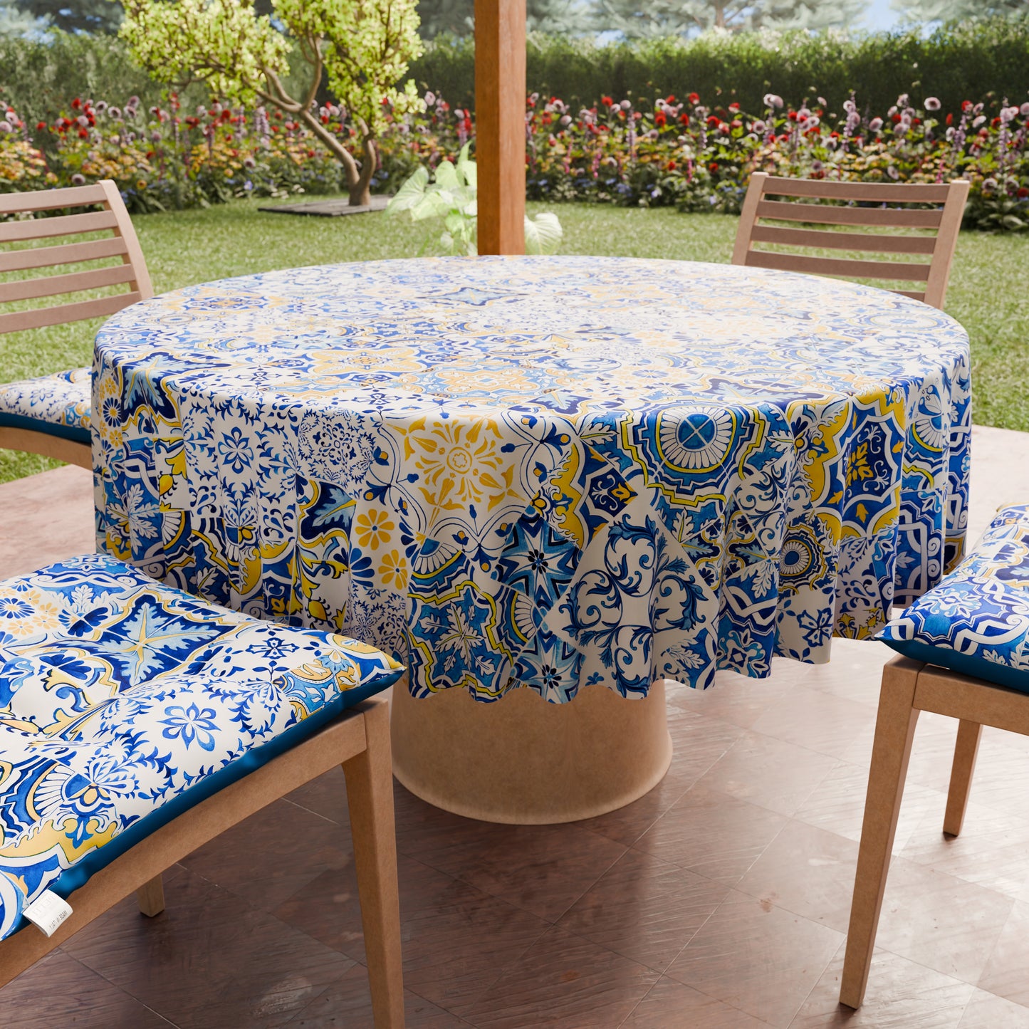 Nappe Ronde Anti-taches Élégante - Idéale pour cuisine et salle à manger - Vietri Bleu