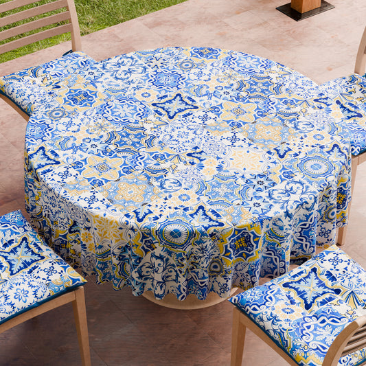 Tovaglia Rotonda Antimacchia Elegante - Ideale per cucina e sala da pranzo - Vietri Blu