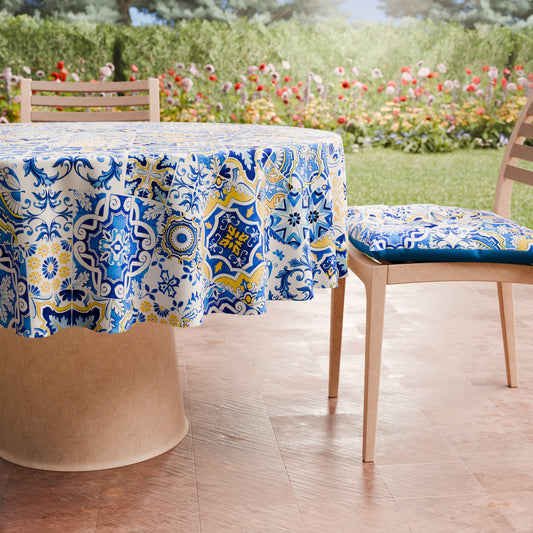Tovaglia Rotonda Antimacchia Elegante - Ideale per cucina e sala da pranzo - Vietri Blu
