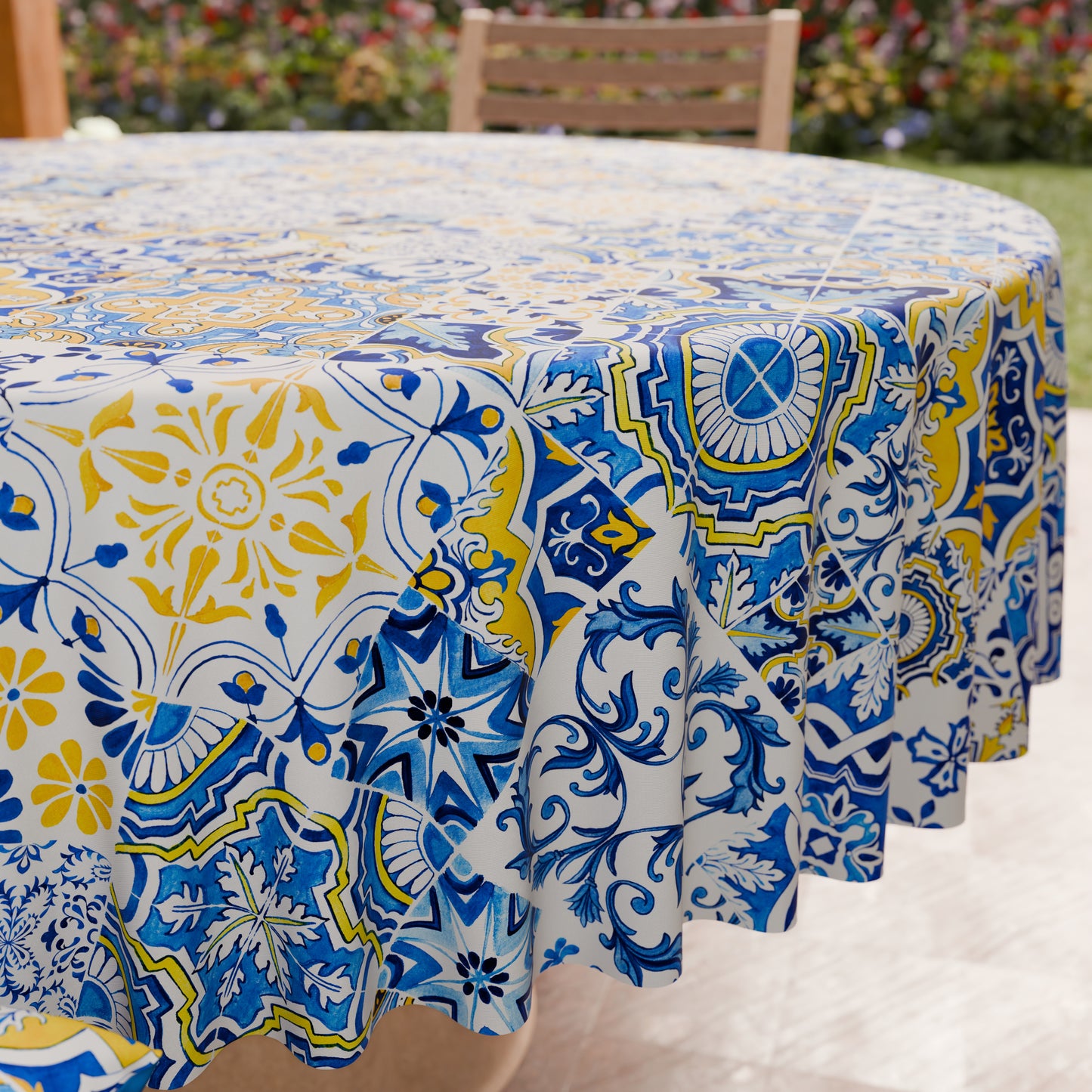 Nappe Ronde Anti-taches Élégante - Idéale pour cuisine et salle à manger - Vietri Bleu