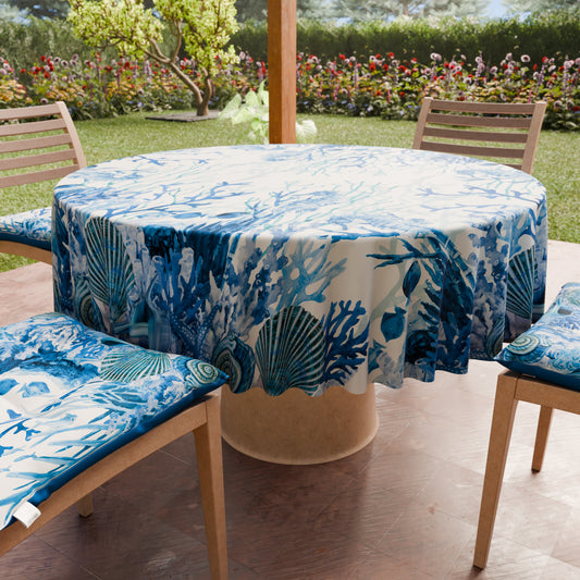 Tovaglia Rotonda Antimacchia Elegante - Ideale per cucina e sala da pranzo - Corallo Blu