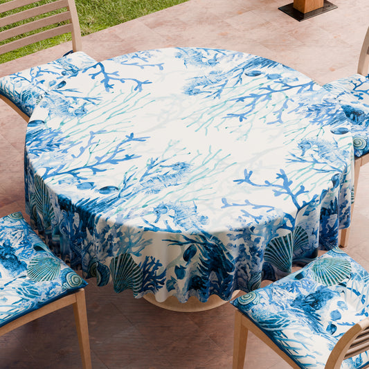 Tovaglia Rotonda Antimacchia Elegante - Ideale per cucina e sala da pranzo - Corallo Blu