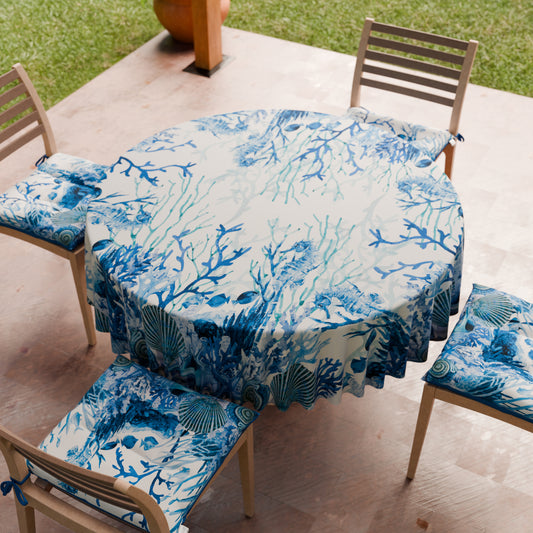 Tovaglia Rotonda Antimacchia Elegante - Ideale per cucina e sala da pranzo - Corallo Blu