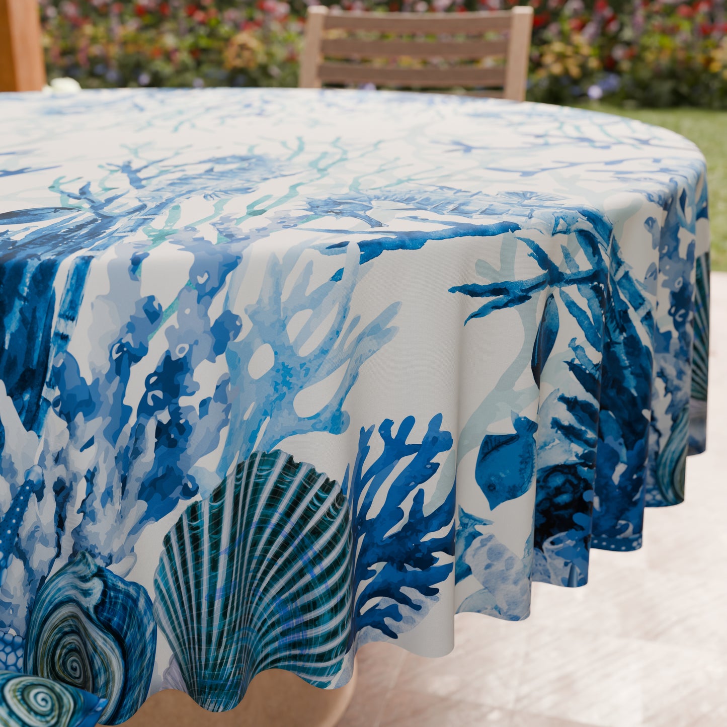 Nappe ronde élégante anti-taches - Idéale pour cuisine et salle à manger - Corail Bleu