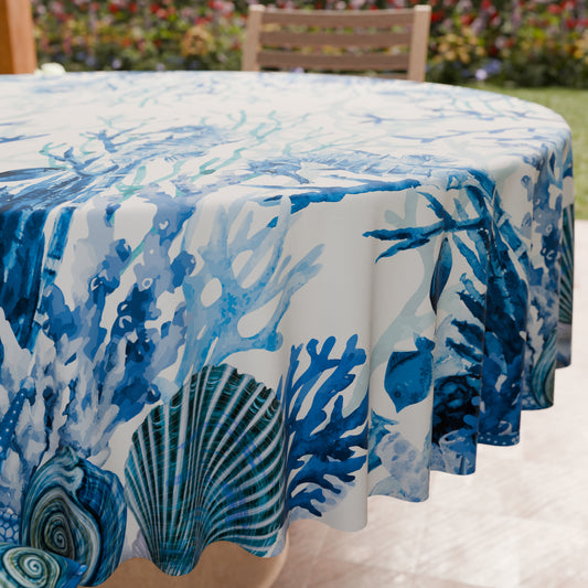 Tovaglia Rotonda Antimacchia Elegante - Ideale per cucina e sala da pranzo - Corallo Blu