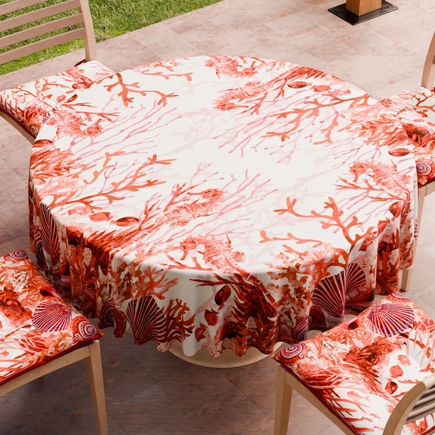 Nappe ronde élégante anti-taches - Idéale pour cuisine et salle à manger - Corail Rouge