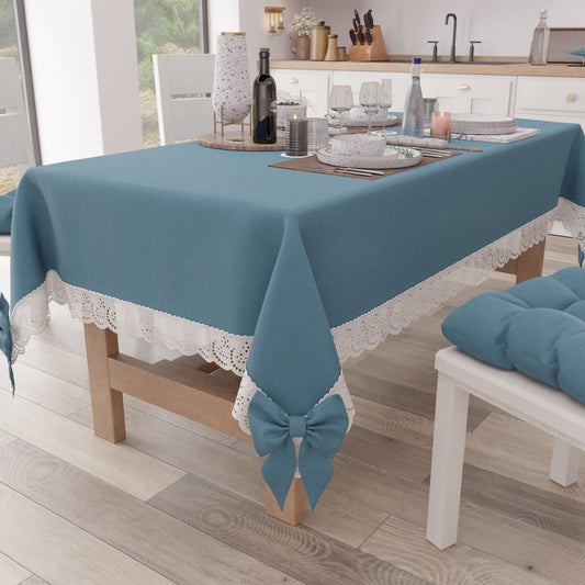 Tovaglia da Tavola Shabby Chic Copritavolo con Pizzo e Fiocchi Avion