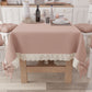 Tovaglia da Tavola Shabby Chic Copritavolo con Pizzo e Fiocchi Cipria