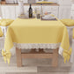 Tovaglia da Tavola Shabby Chic Copritavolo con Pizzo e Fiocchi Giallo