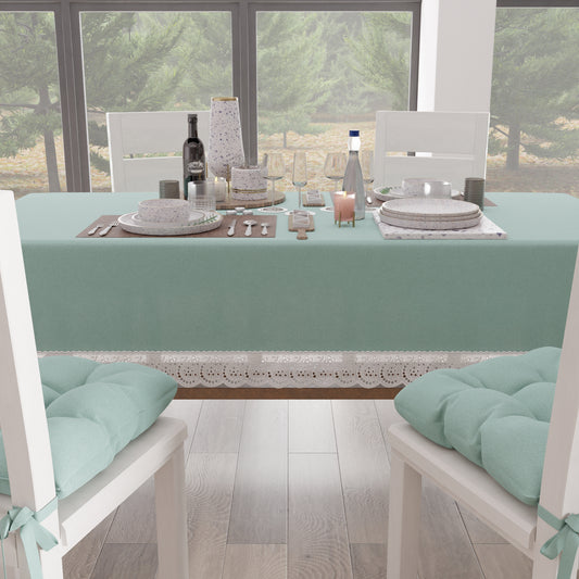 Tovaglia da Tavola Shabby Chic Copritavolo con Pizzo e Fiocchi Verde Acqua