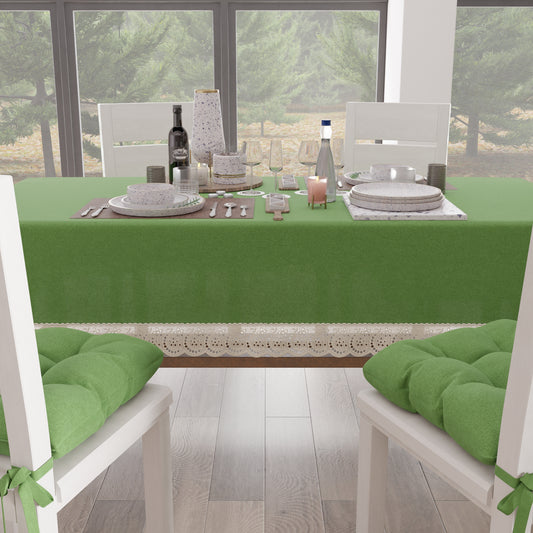 Tovaglia da Tavola Shabby Chic Copritavolo con Pizzo e Fiocchi Verde