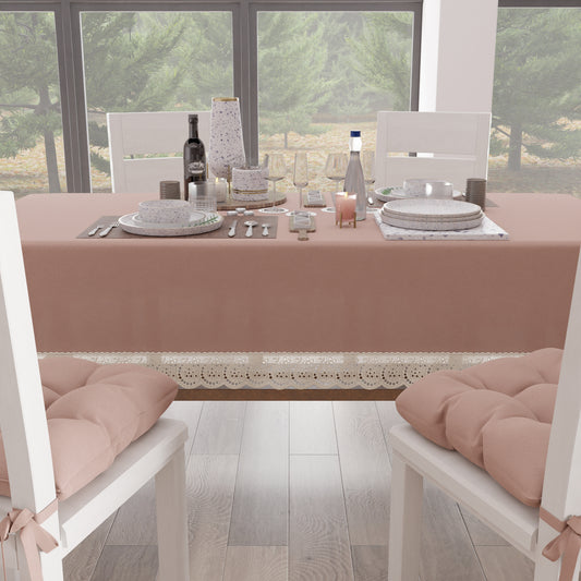 Tovaglia da Tavola Shabby Chic Copritavolo con Pizzo e Fiocchi Cipria