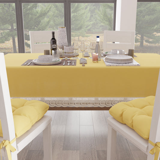 Tovaglia da Tavola Shabby Chic Copritavolo con Pizzo e Fiocchi Giallo