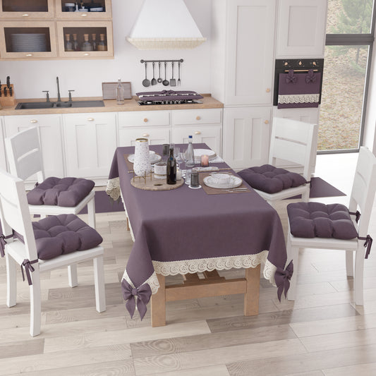 Tovaglia da Tavola Shabby Chic Copritavolo con Pizzo e Fiocchi Malva