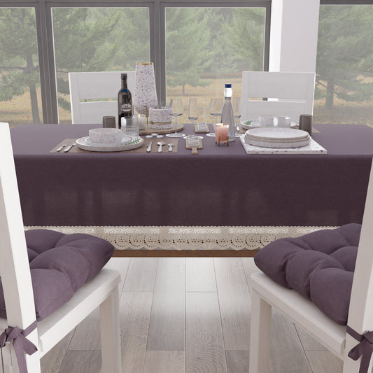 Tovaglia da Tavola Shabby Chic Copritavolo con Pizzo e Fiocchi Malva