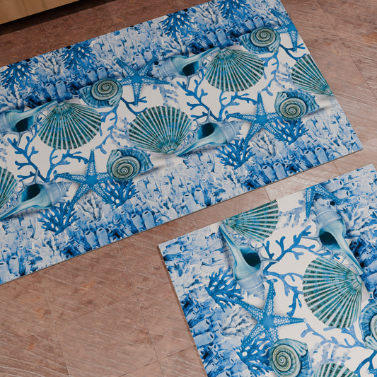 Tapis de Cuisine Antidérapant Couloir Cuisine lavable, Corail Bleu au Mètre (7,90€ le mètre)
