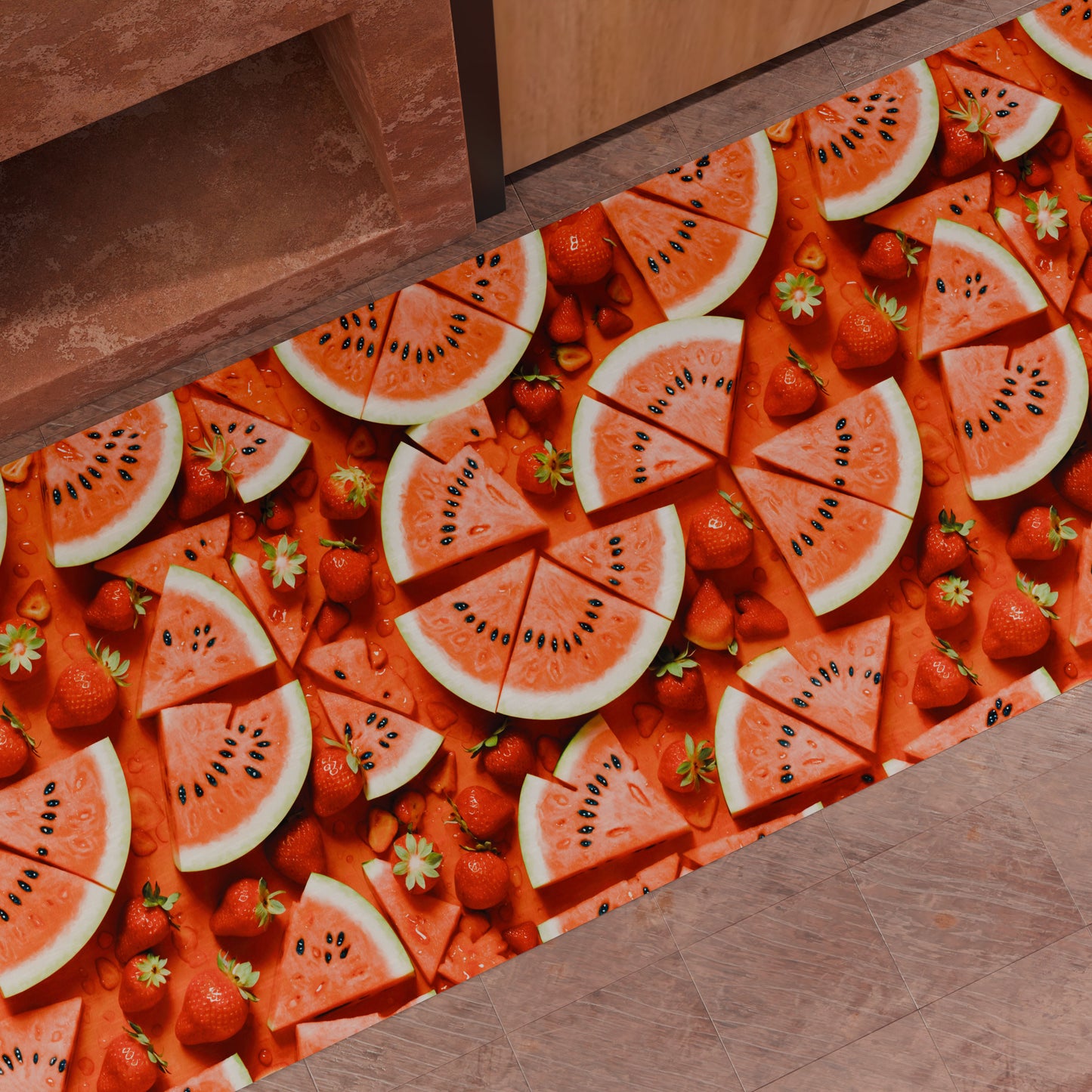 Tapis de Cuisine Antidérapant Passatoia Cuisine lavable, Cuisine Fruit - Melon et Fraise
