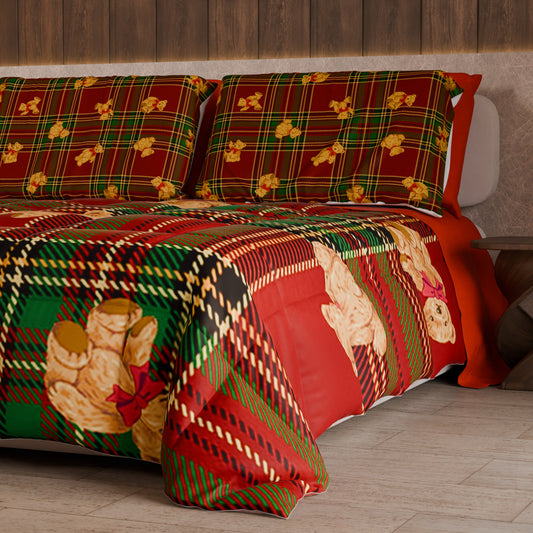 Trapunta Matrimoniale Natale, Singola, Piazza e Mezza Orsetto Tartan