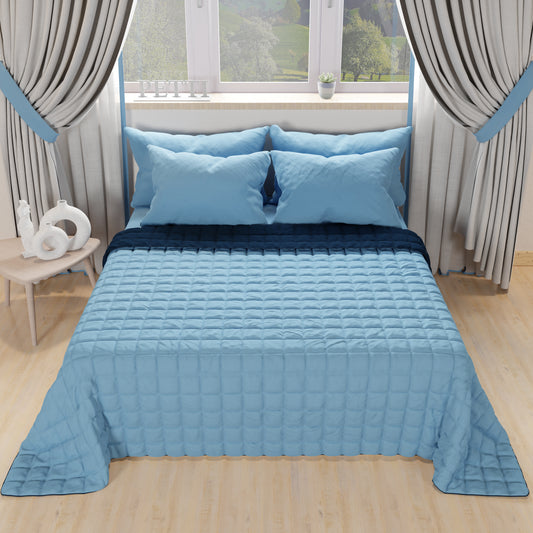 Trapuntino Copriletto Primaverile Autunnale Double Face Celeste Blu